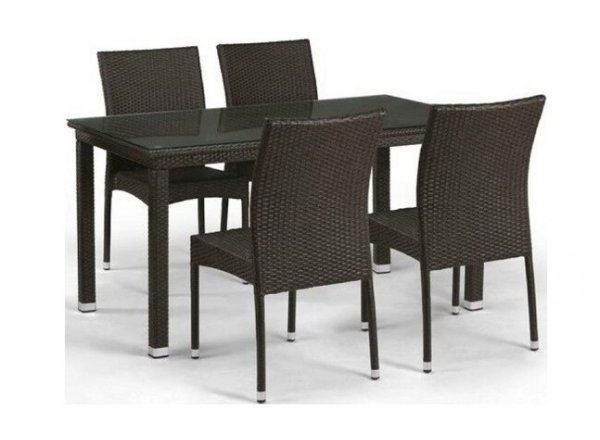Обеденный комплект плетеной мебели из искусственного ротанга T256A/YC380A-W53 Brown (4+1) + подушки на стульях