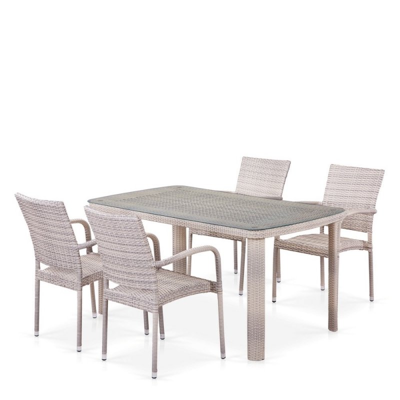 Комплект плетеной мебели T256C/Y376C-W85 Latte (4+1) + подушки на стульях